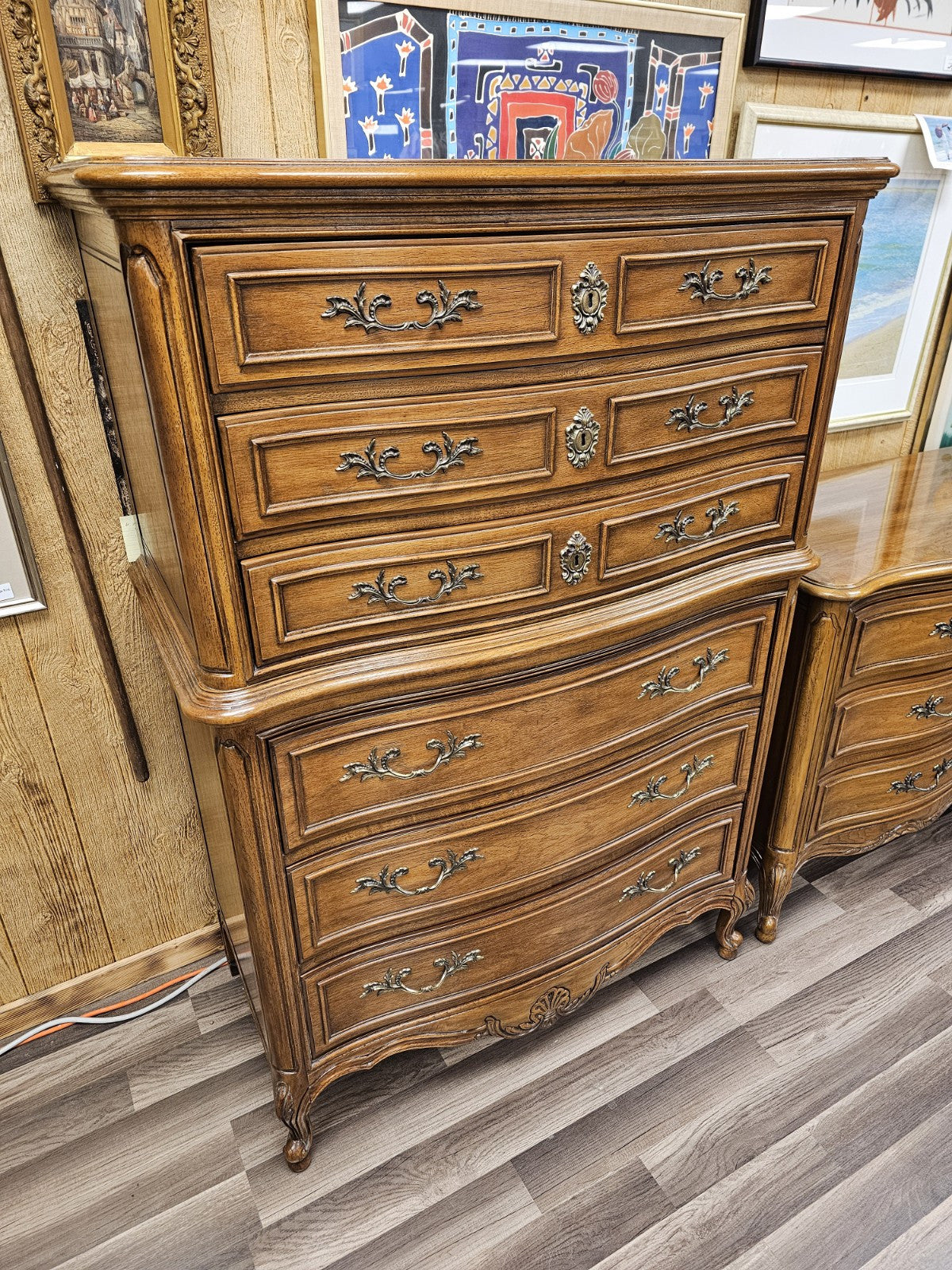 Thomasville French Provincial Style Bedroom Set Highboy & Long Dressers