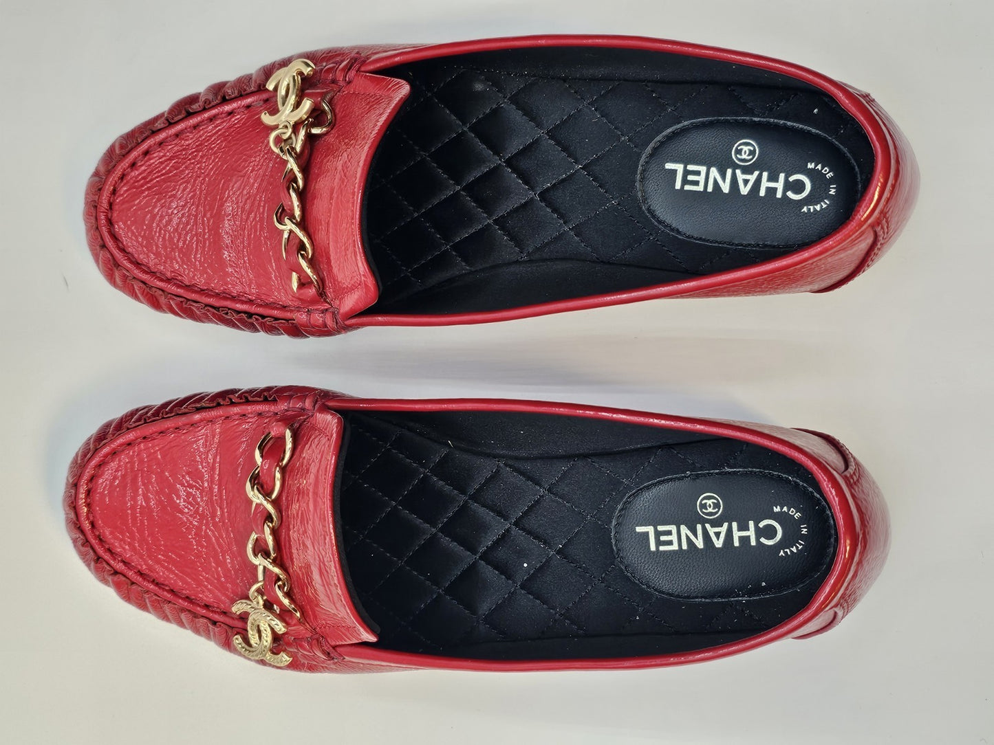 Chanel Loafers Size 37 Crinkled Patent Calfskin Red Used Good Condition