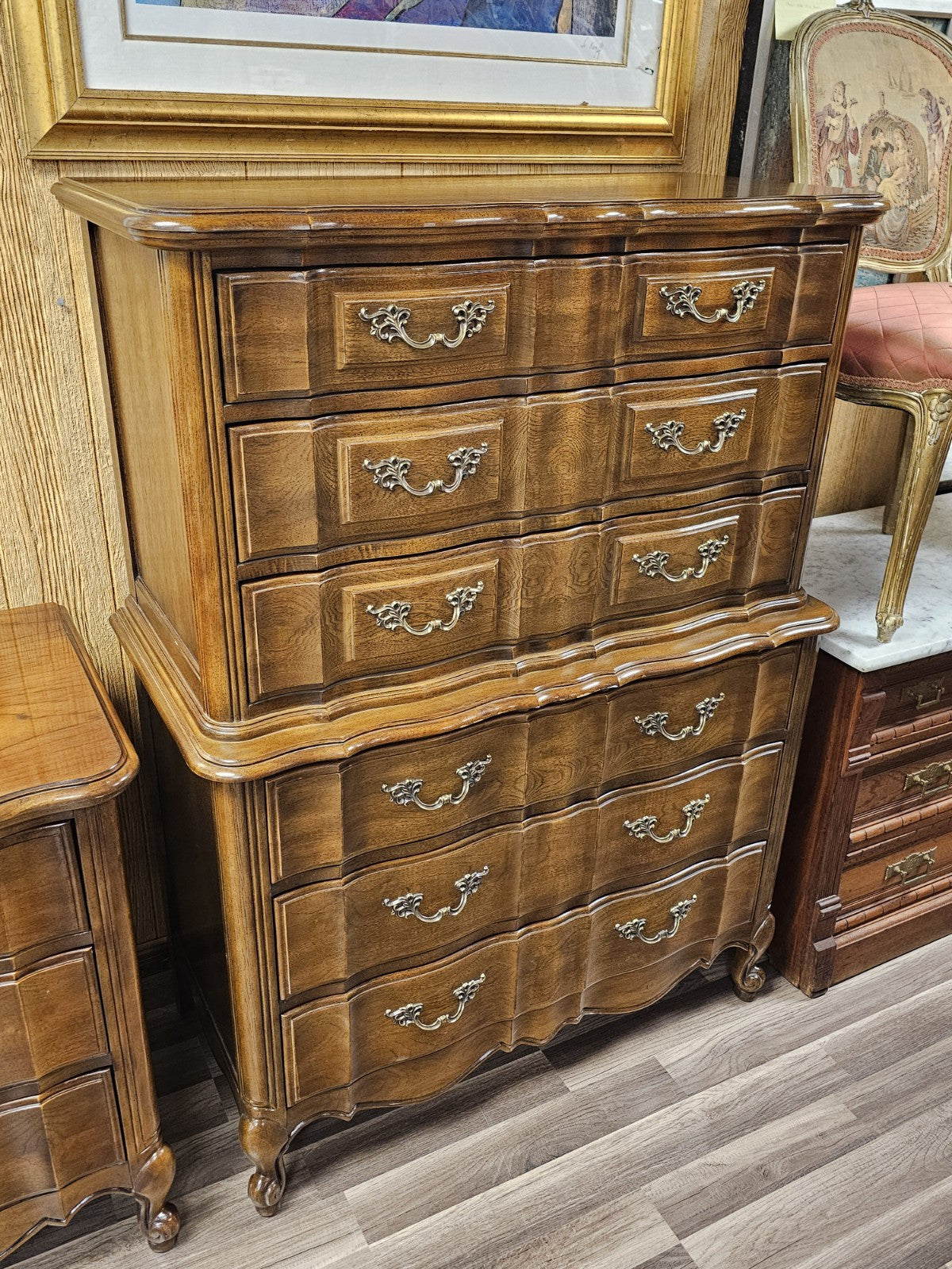 Thomasville French Provincial Style Bedroom Set Highboy & Long Dressers