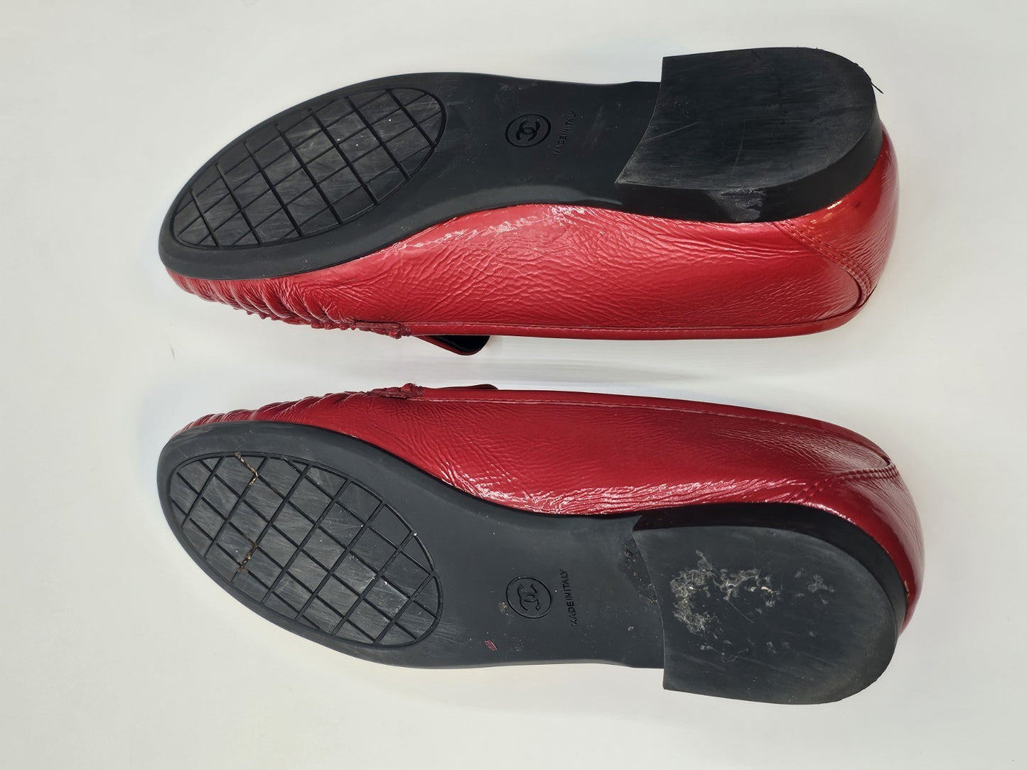Chanel Loafers Size 37 Crinkled Patent Calfskin Red Used Good Condition