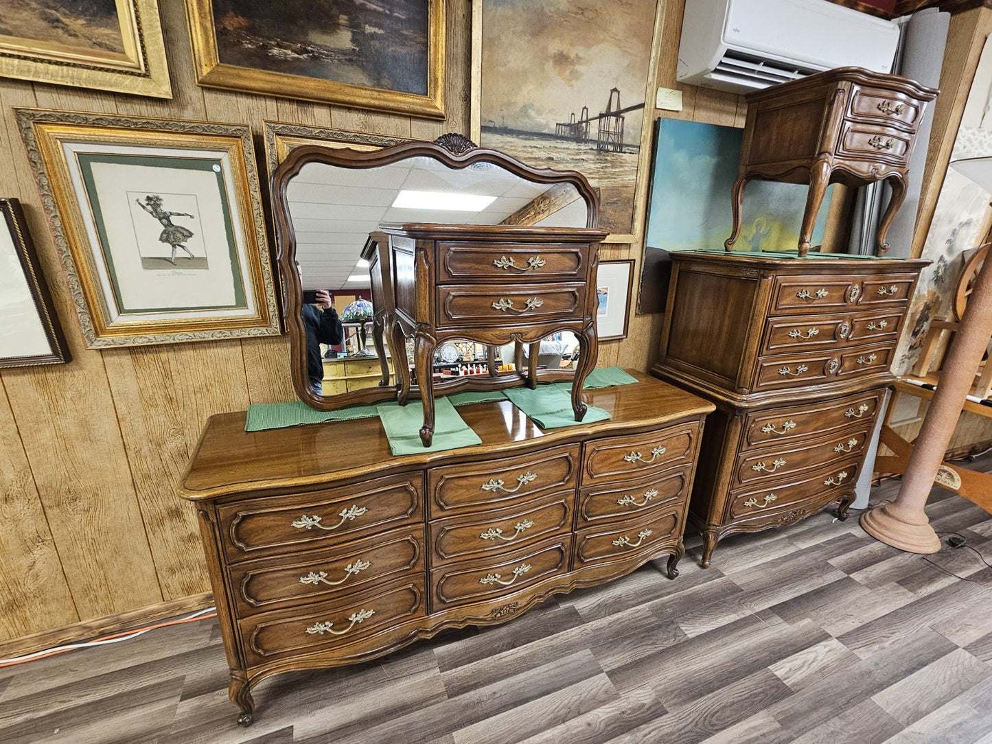 Thomasville French Provincial Style Bedroom Set Highboy & Long Dressers