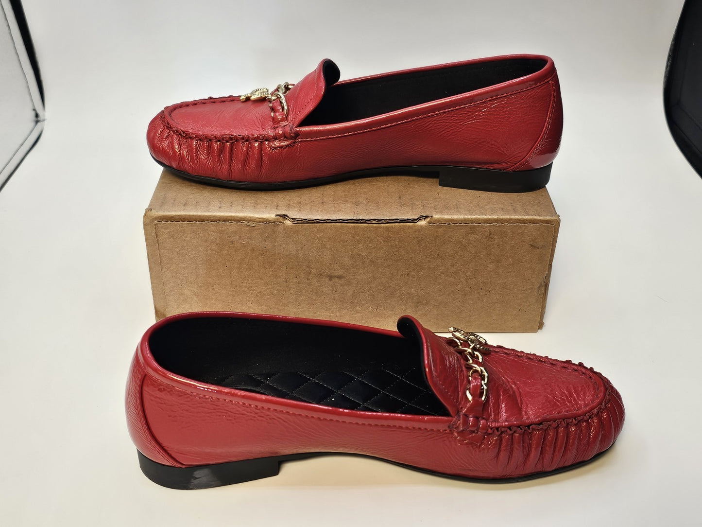 Chanel Loafers Size 37 Crinkled Patent Calfskin Red Used Good Condition