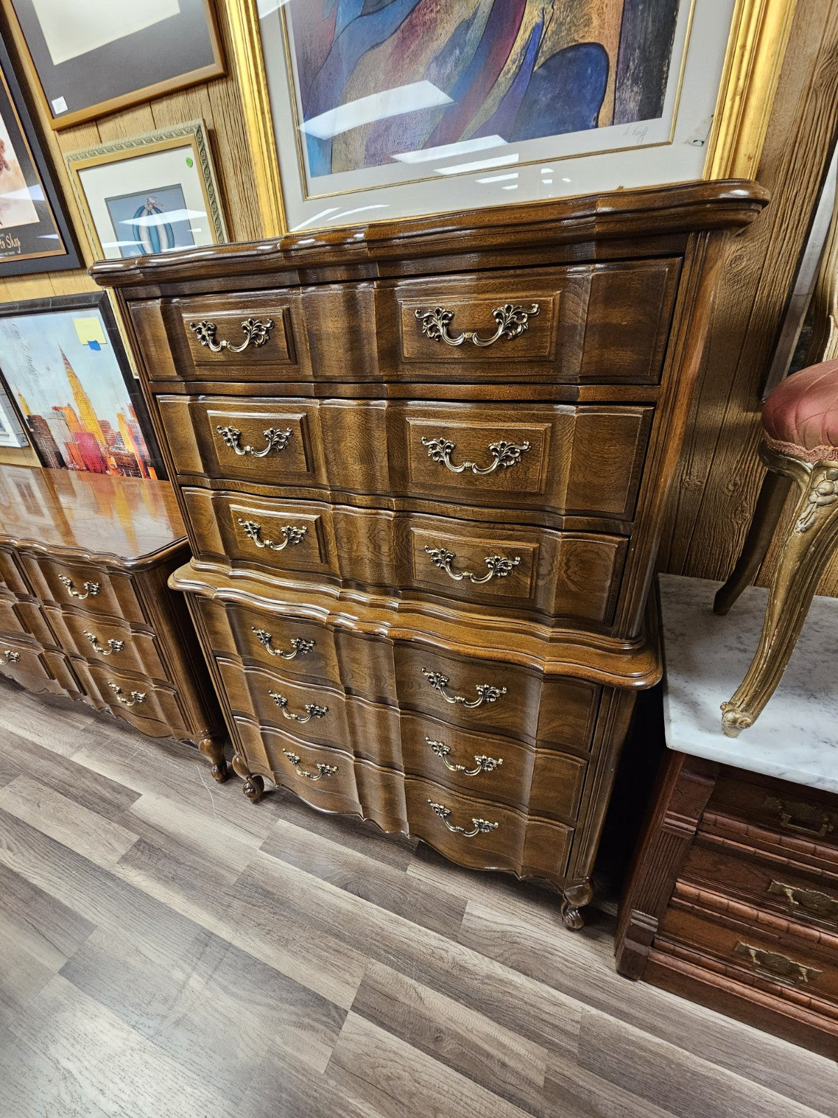 Thomasville French Provincial Style Bedroom Set Highboy & Long Dressers