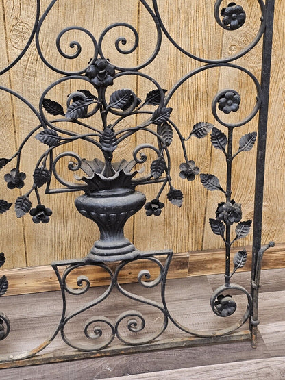 Antique Wrought Iron Gate With Ornate Floral 3D Design 