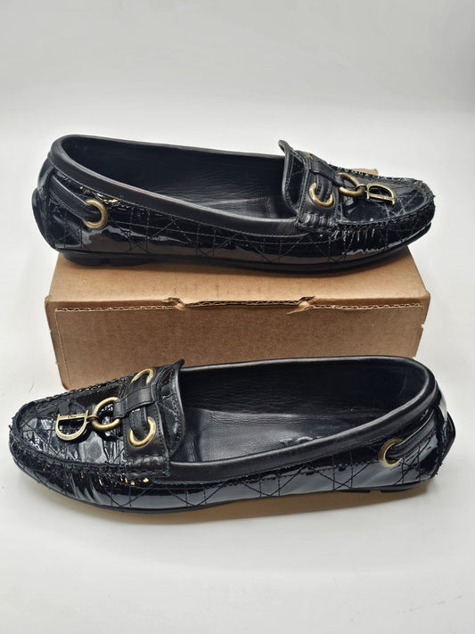 Christian Dior Black Canage Patent Leather Loafers Flats Size 36 Used