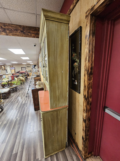 Antique Primitive Southern Country Farm Pine Storage Display Cabinet Green Hutch