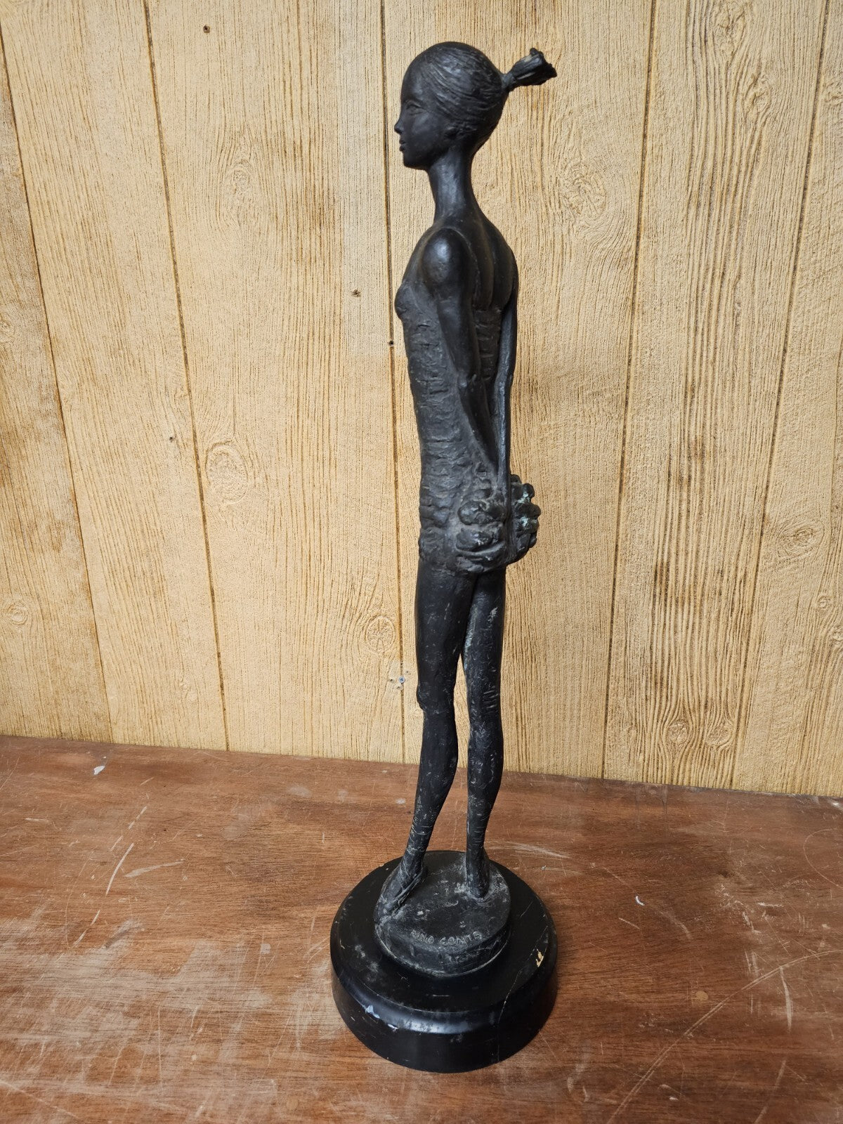 Vtg MCM Modernist Figural Bronze By Pino Conte Italian Standing Ballerina 28.5" 