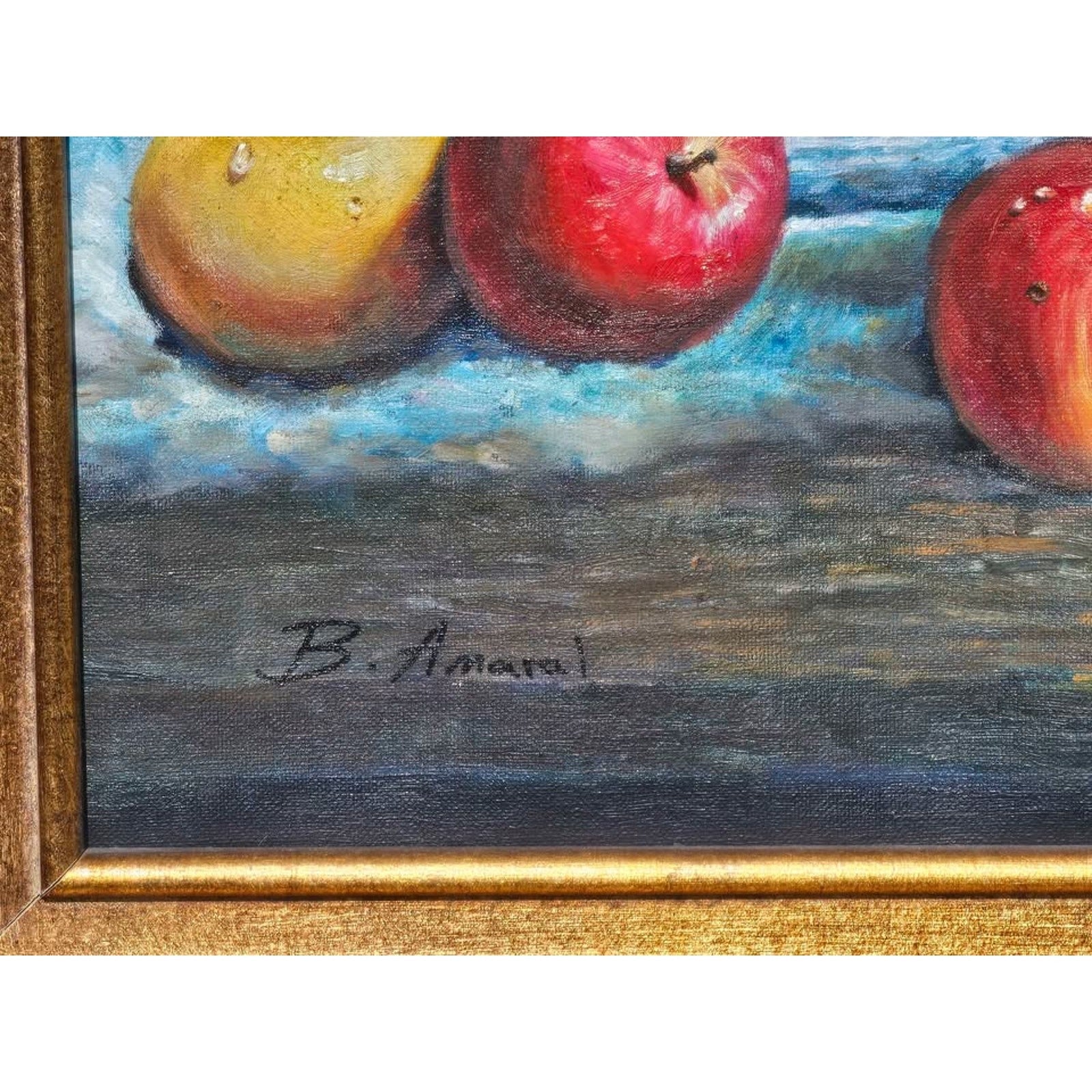 Original Still Life Painting Oil Painting of Sunflowers & Fruit w Ornate Frame