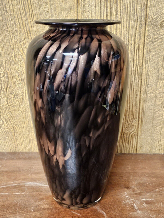 Vtg MCM Murano Vase Black Gold Bronze In Color 13.25" Tall Unique Multicolored 