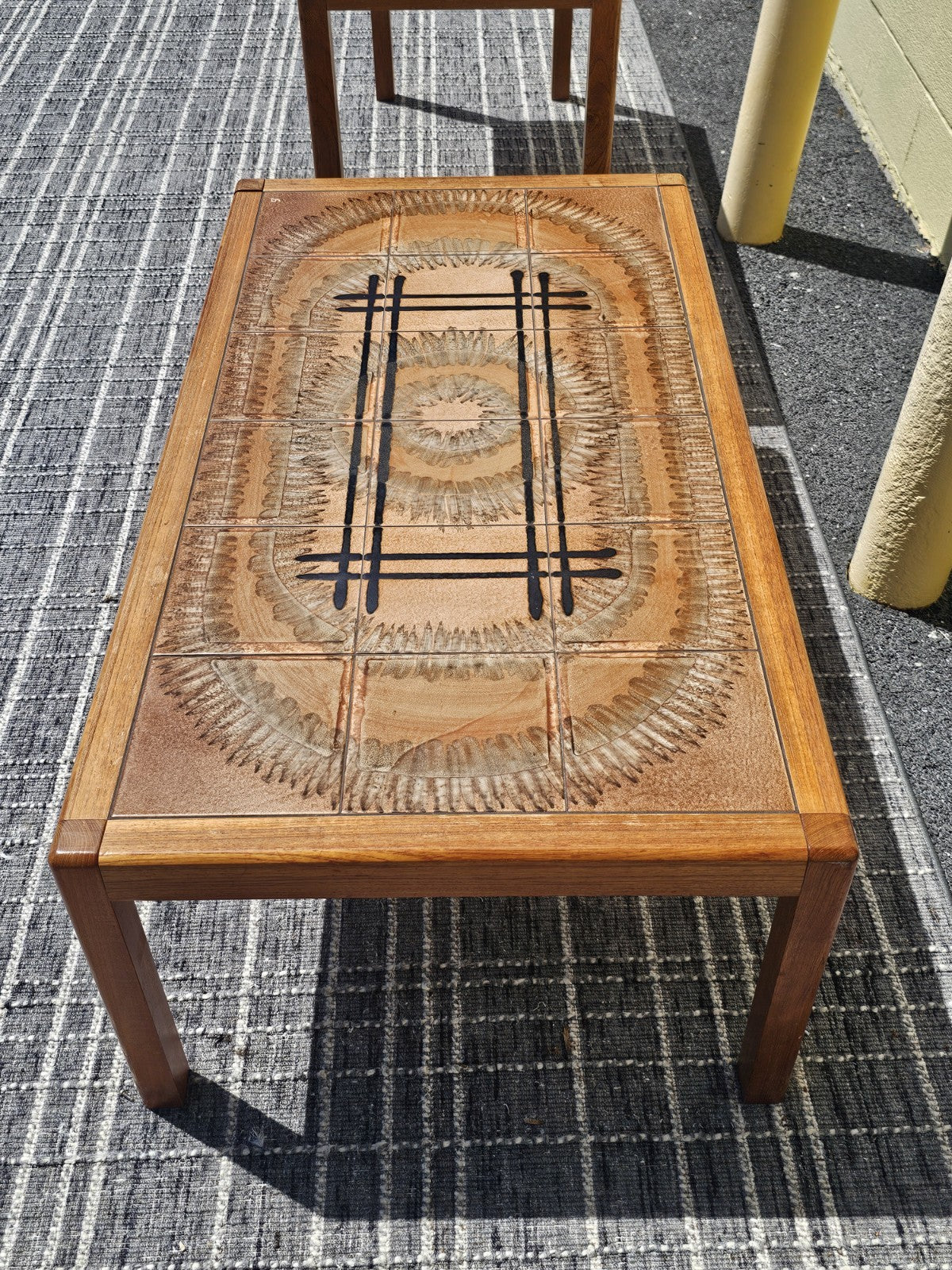 Johannes Andersen Danish Teak 1970s Mosaic Ceramic Tile Coffee Table Sofa Table