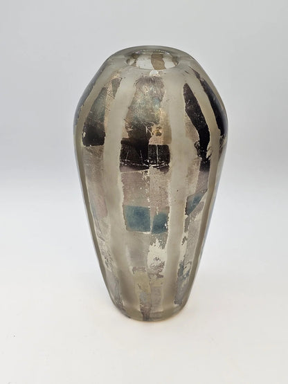 Adam Aaronson? Art Studio Smokey Glass Vase Signed 10 In Tall Silver Metallics