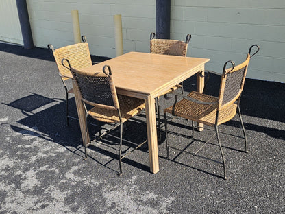 Ched Berenguer Topacio Rattan & Iron Strap Chairs W MCM McGuire Oak Table