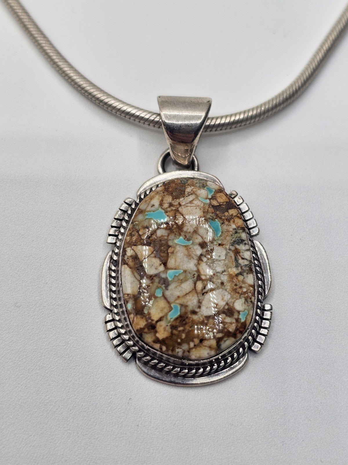 Vtg Kathy Yazzie 925 Sterling Boulder Turquoise Necklace & Earrings