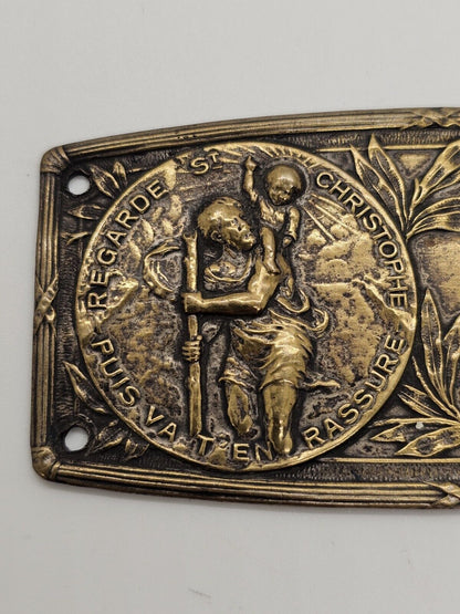 Antique 4" St Christopher Bronze Car Badge Dashboard Plaque Medal Early 1900s