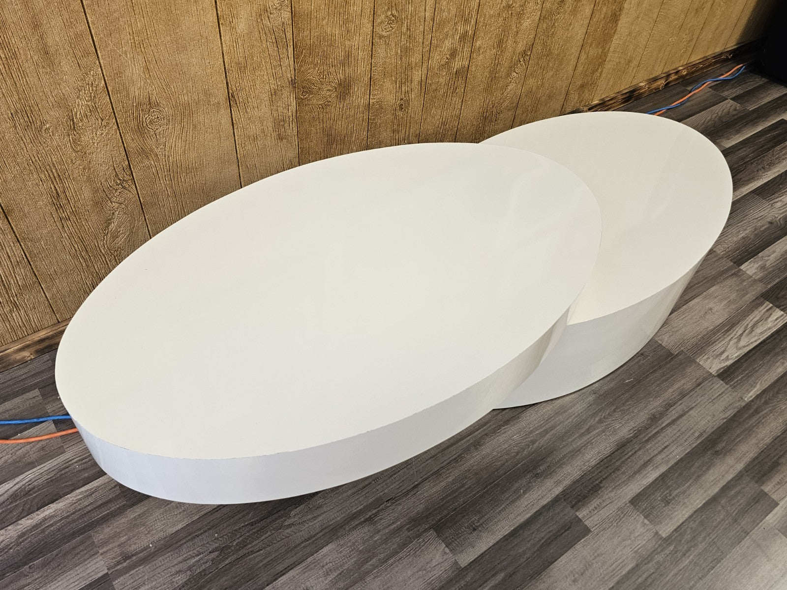 MCM Post Modern Modular Swivel Rotating Oval Adjustable Cream Coffee Table