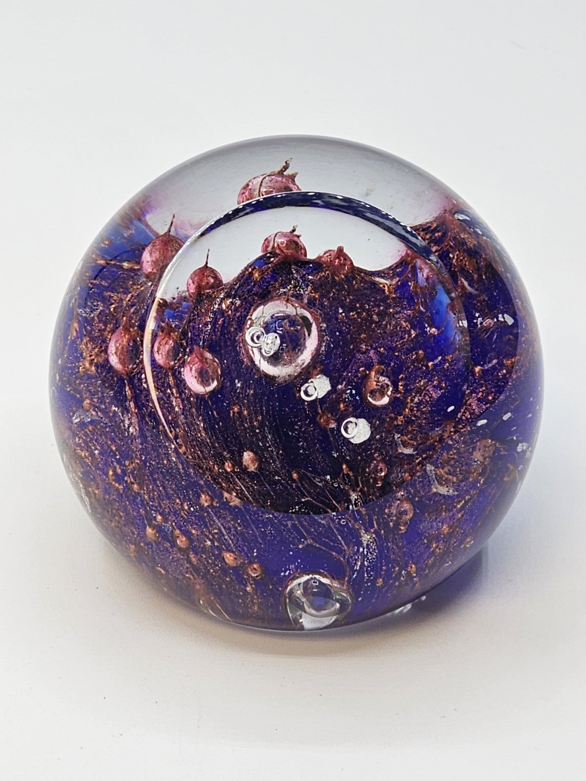Vintage Glass Eye Studio Orion's Belt Paperweight Cobalt Blue Purple Clear Rose