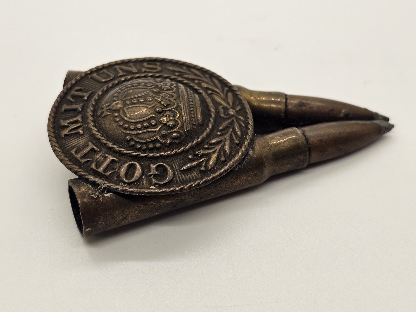 Ww1 Gott Mit Uns Trench Art German Belt Buckle With Pair Of Shells 3 Inch