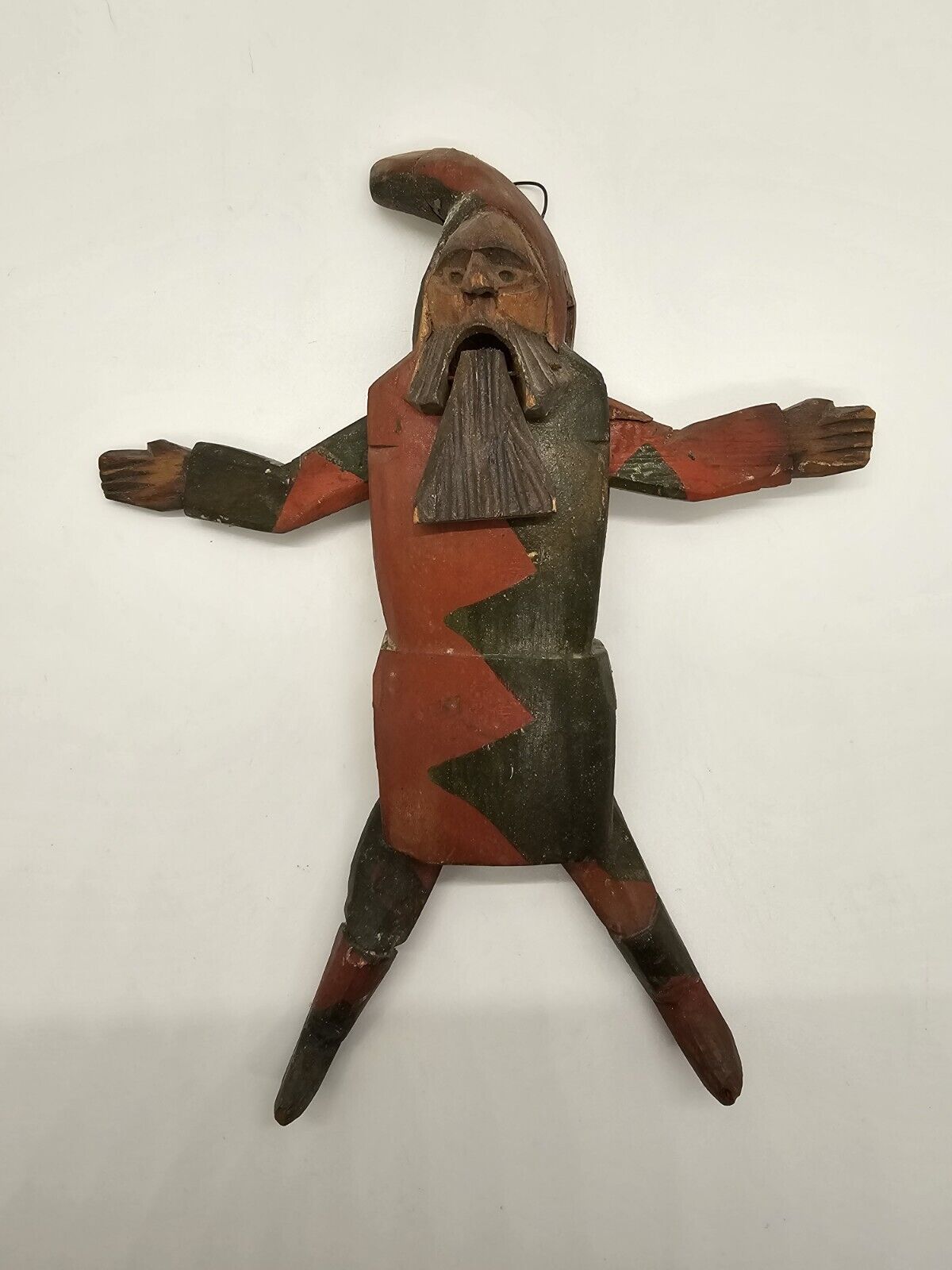 Antique 19th Century German Hand Carved Gnome Jumping Jack Santa Ornament