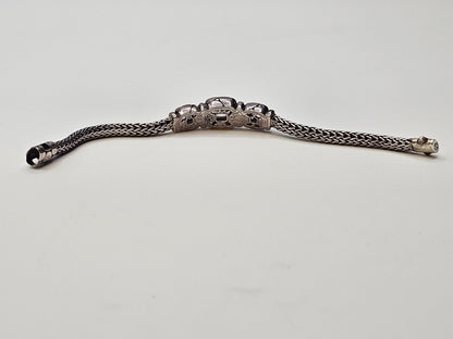 John Hardy 925 Sterling White Topaz Woven Bracelet 33 Grams 7.5 Inch 3 Stones