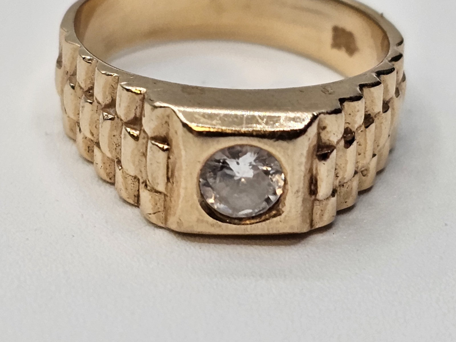 Vtg 14K Yellow Gold & Diamond? Rolex Style Ring 4.2 Grams Size 6.5