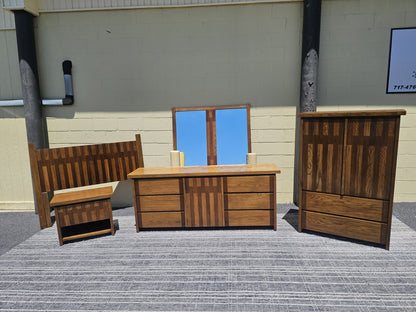 Mid Century Retro Post Modern Lane Oak Bedroom Set W Geometric Design 