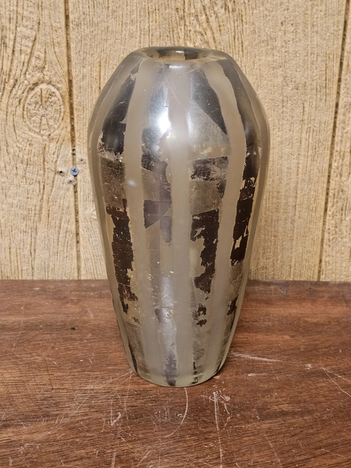 Adam Aaronson? Art Studio Smokey Glass Vase Signed 10 In Tall Silver Metallics