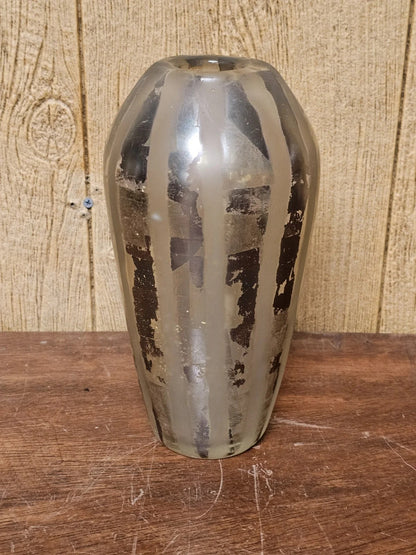 Adam Aaronson? Art Studio Smokey Glass Vase Signed 10 In Tall Silver Metallics