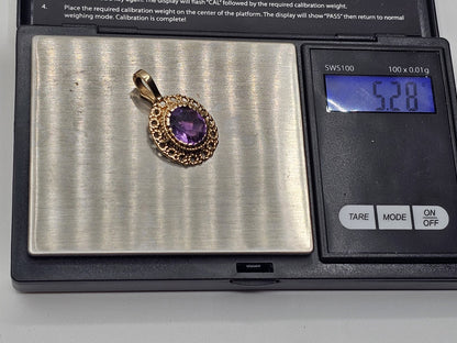 Vtg 14k Yellow Gold Purple Amethyst Statement Pendant 5.2 Grams Appx 1.25 In