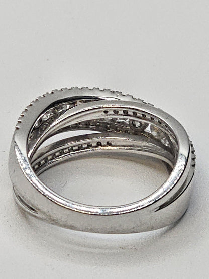 14k White Gold Diamond? Clear Stones Crossover Ring Size 5 Band 4.9 Grams