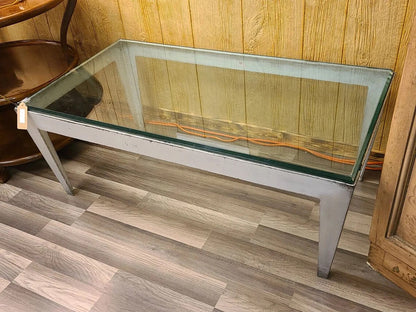 Modern Rustic Accent/Coffee Table with Glass Top and Metal Base