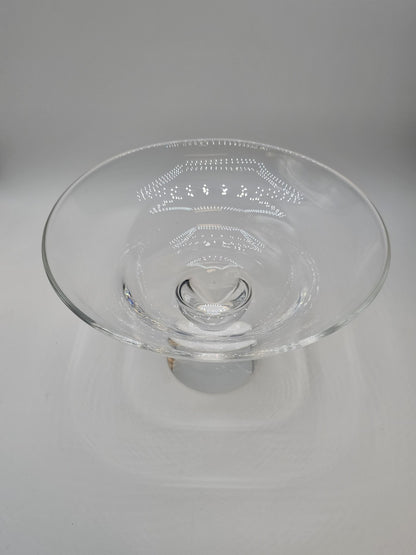 Steuben Signed Crystal Glass Cloud Pedestal Bowl Centerpiece 6.25 In Tall