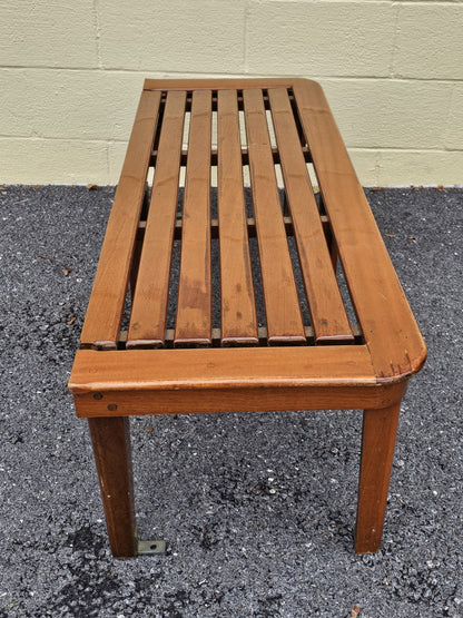 Mid Century Modern Teak Slat Boat Bench Vintage Wood Coffee Conversation Table 