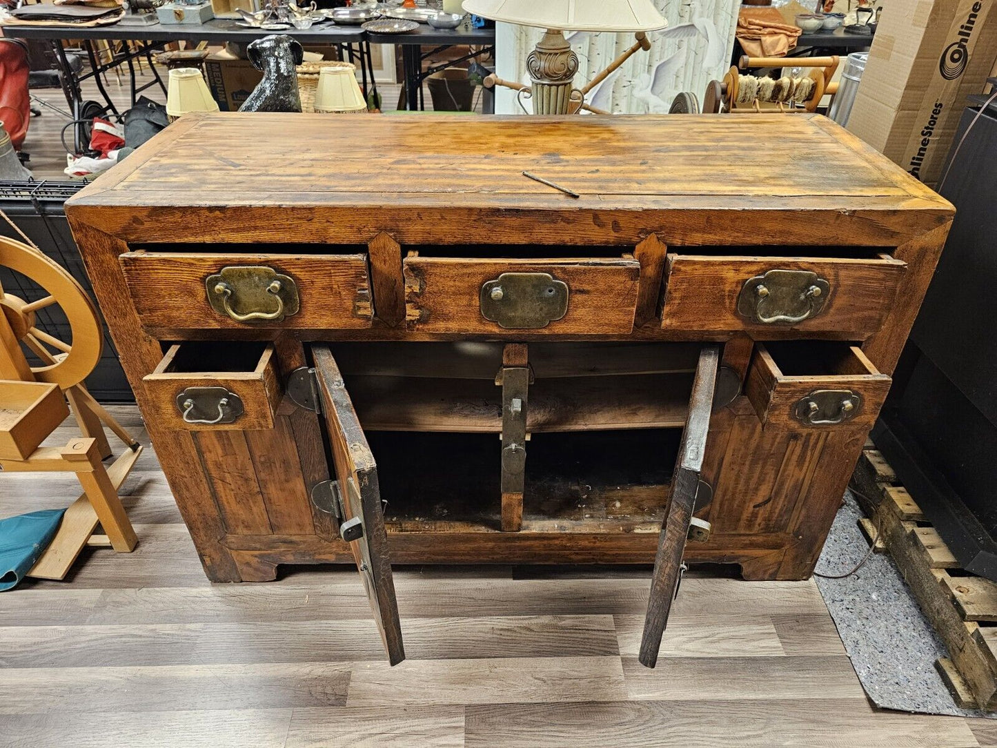 Antique 19th Century Asian Chinoiserie Style Sideboard Cabinet Chest