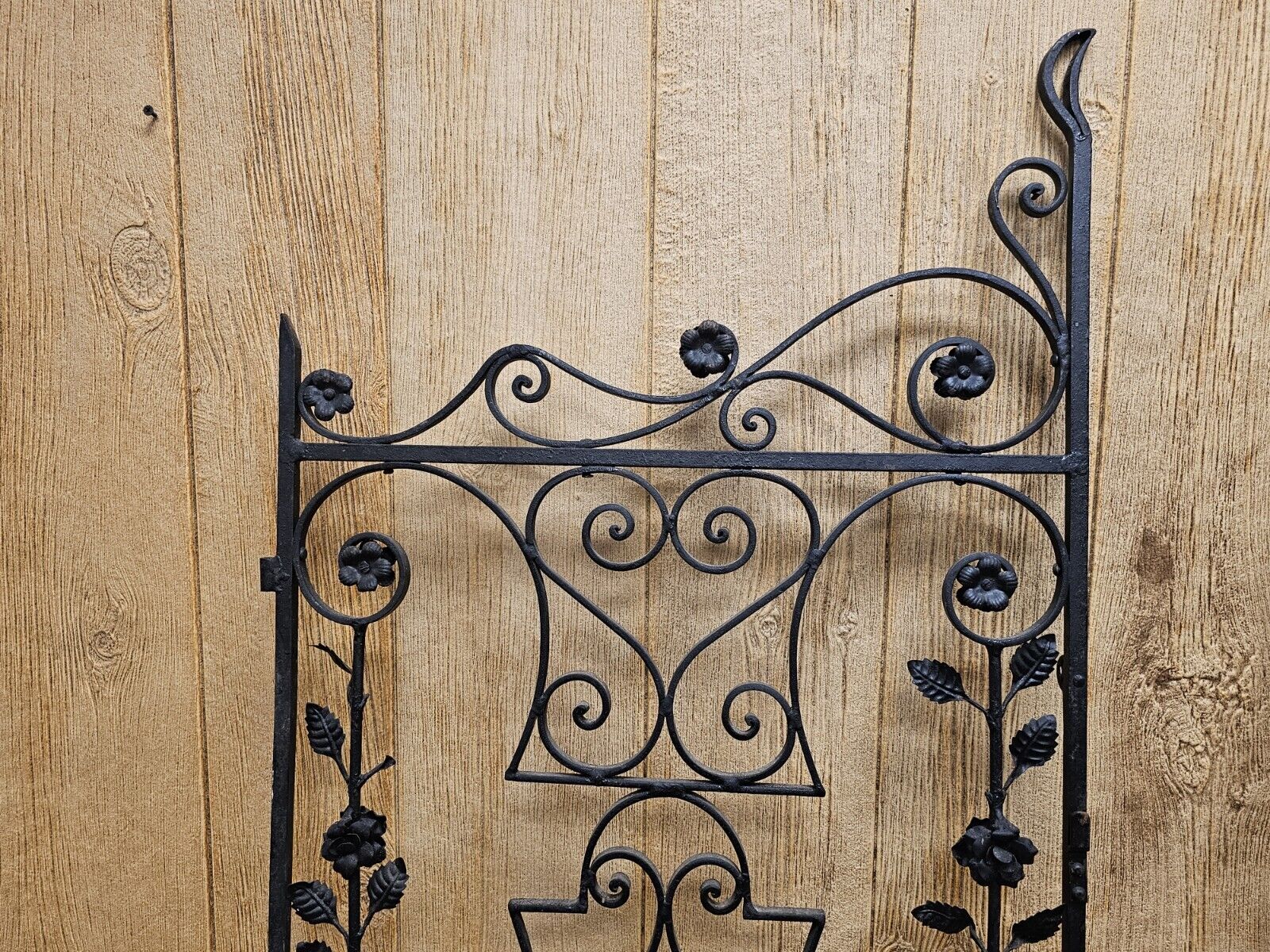 Antique Wrought Iron Gate With Ornate Floral 3D Design 