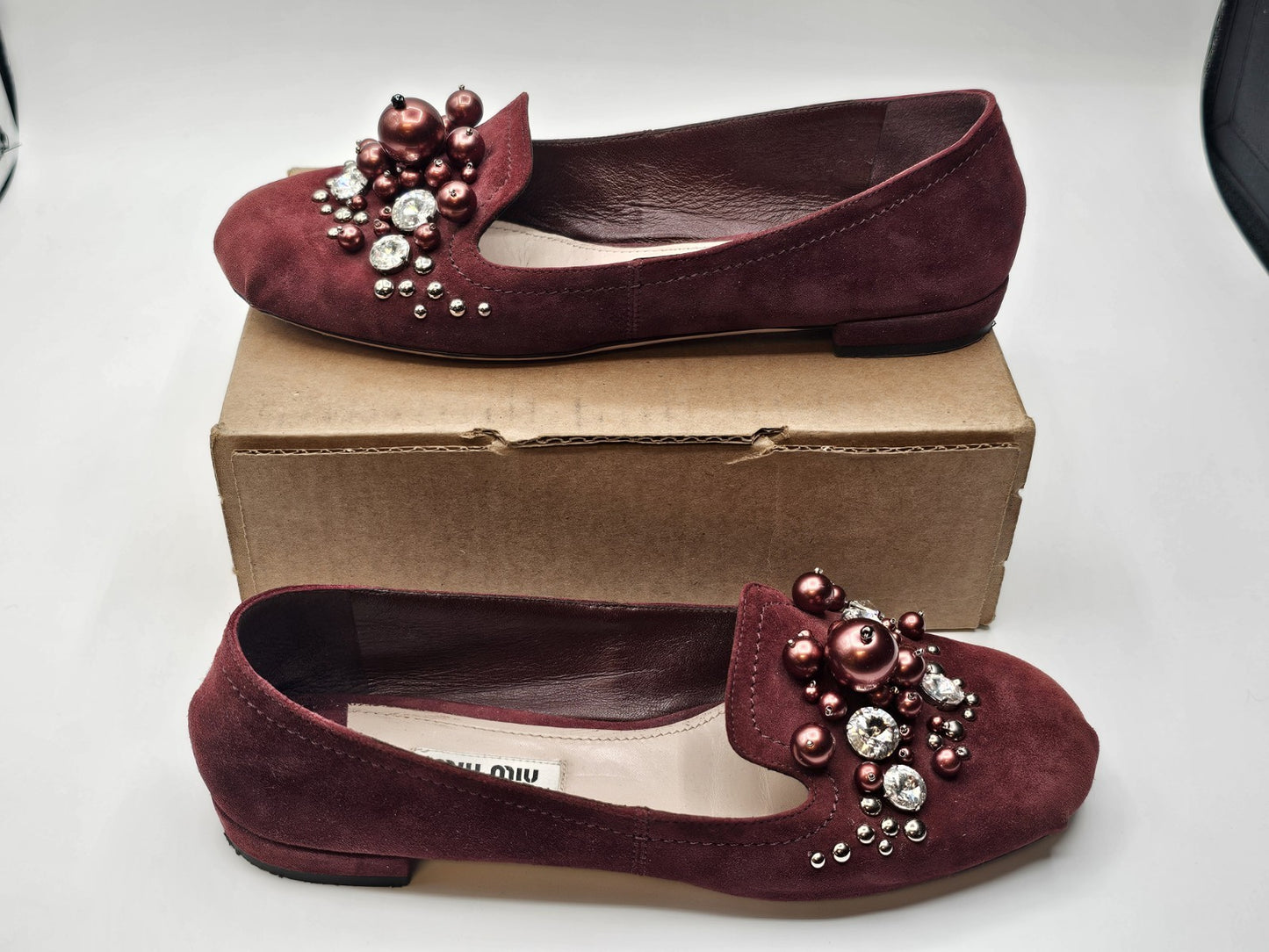 Miu Miu Bling Jeweled Crystal Slip-on Flats Shoes Size 36.5 Used 
