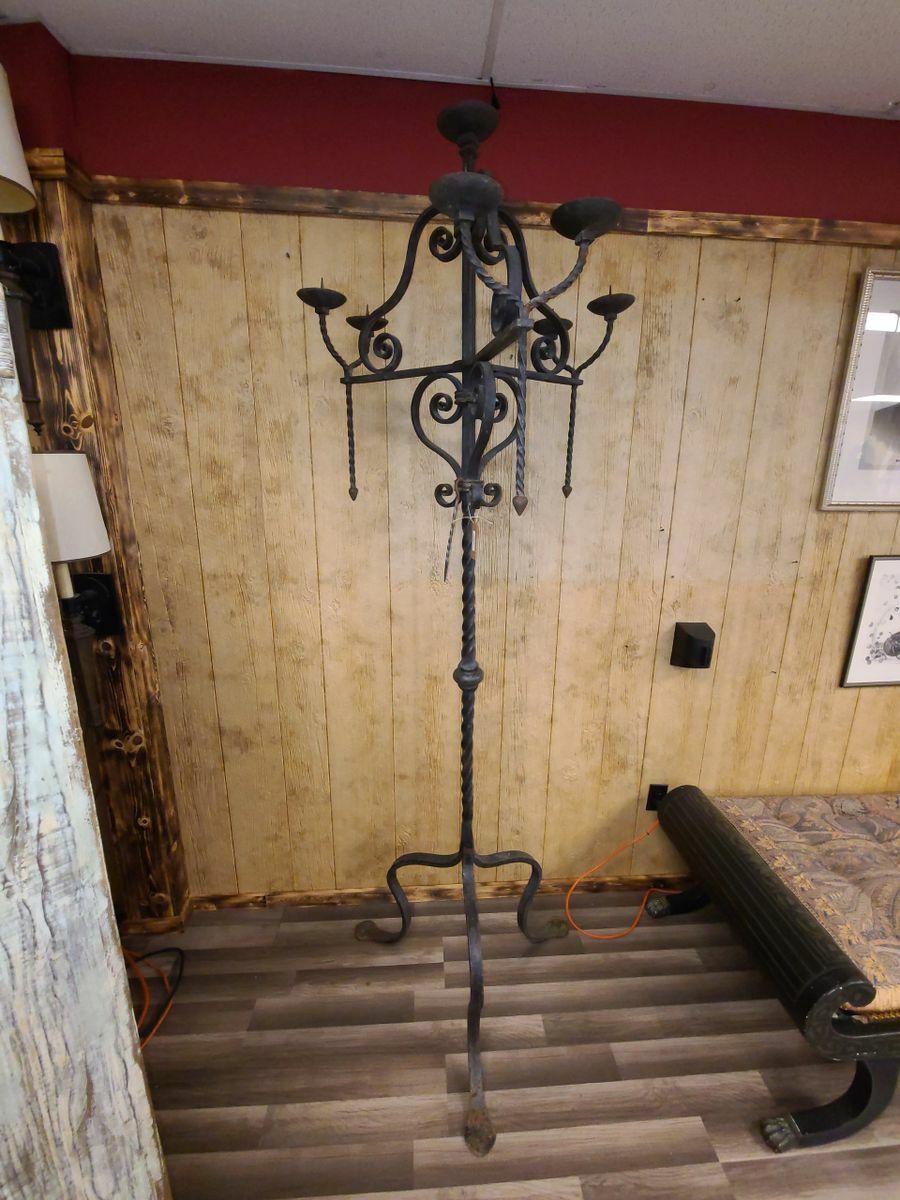 Hand Forged Wrought Iron Floor Candelabra (97" tall x 32" wide)