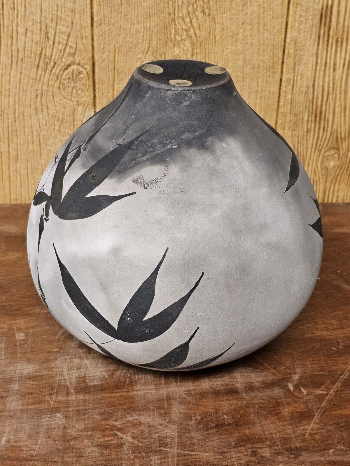 A Jeffrey Zigulis Raku Vase Signed With Bamboo Leaves 11" X 11" X 11"