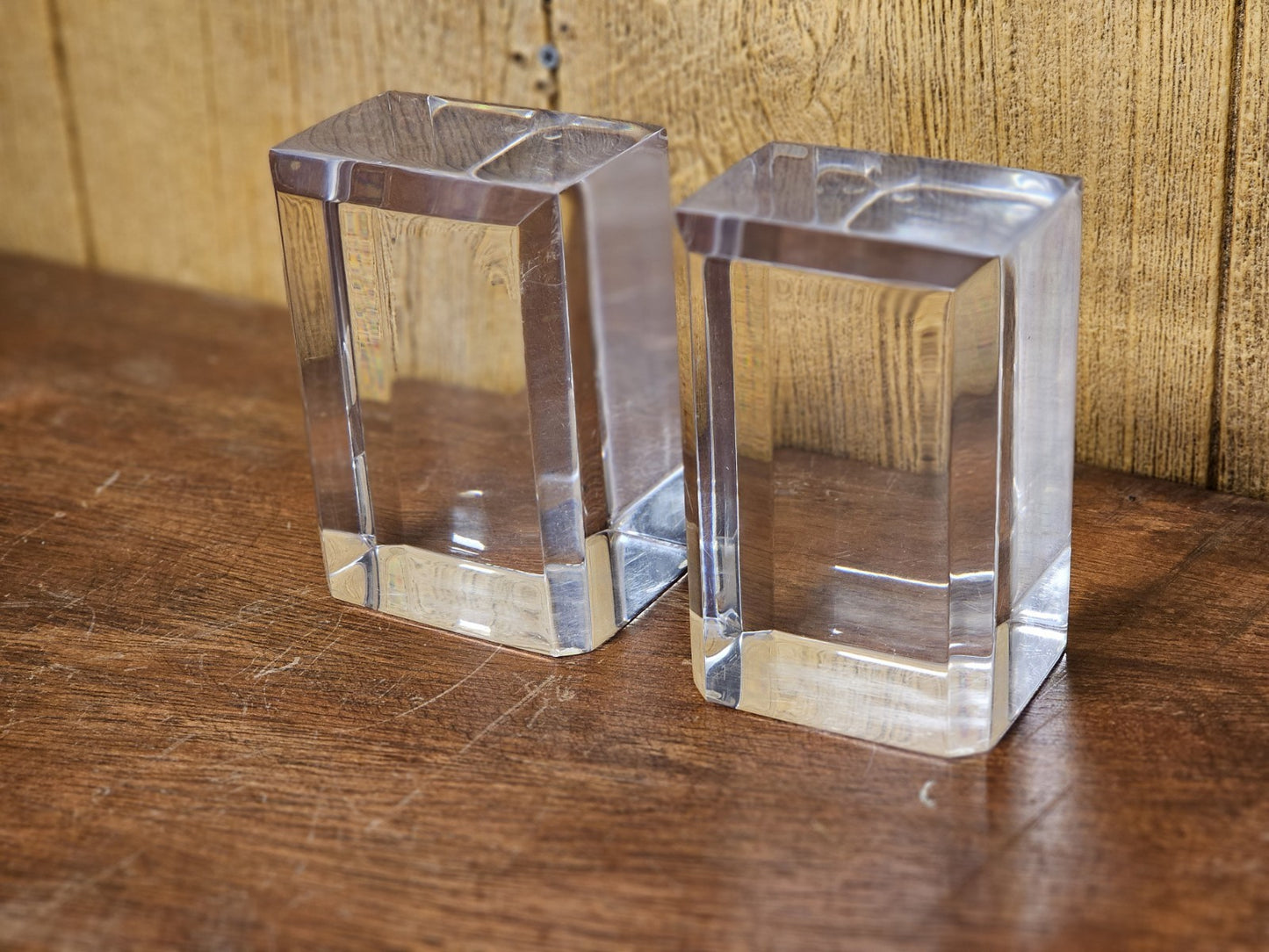 MCM Lucite Acrylic Display Base Pair Block Plateaus 6 In Tall W Beveled Sides