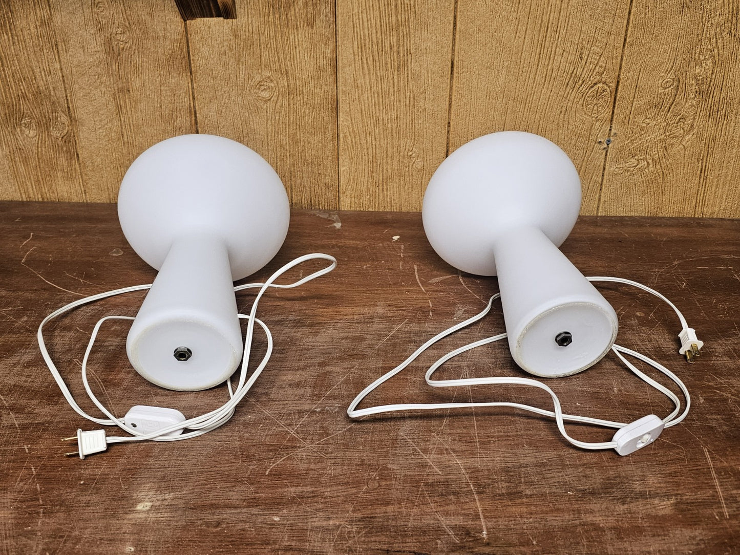 Mid Century MCM Mushroom Lamp Pair Frosted Glass By Gilbert 11.75 In Tall