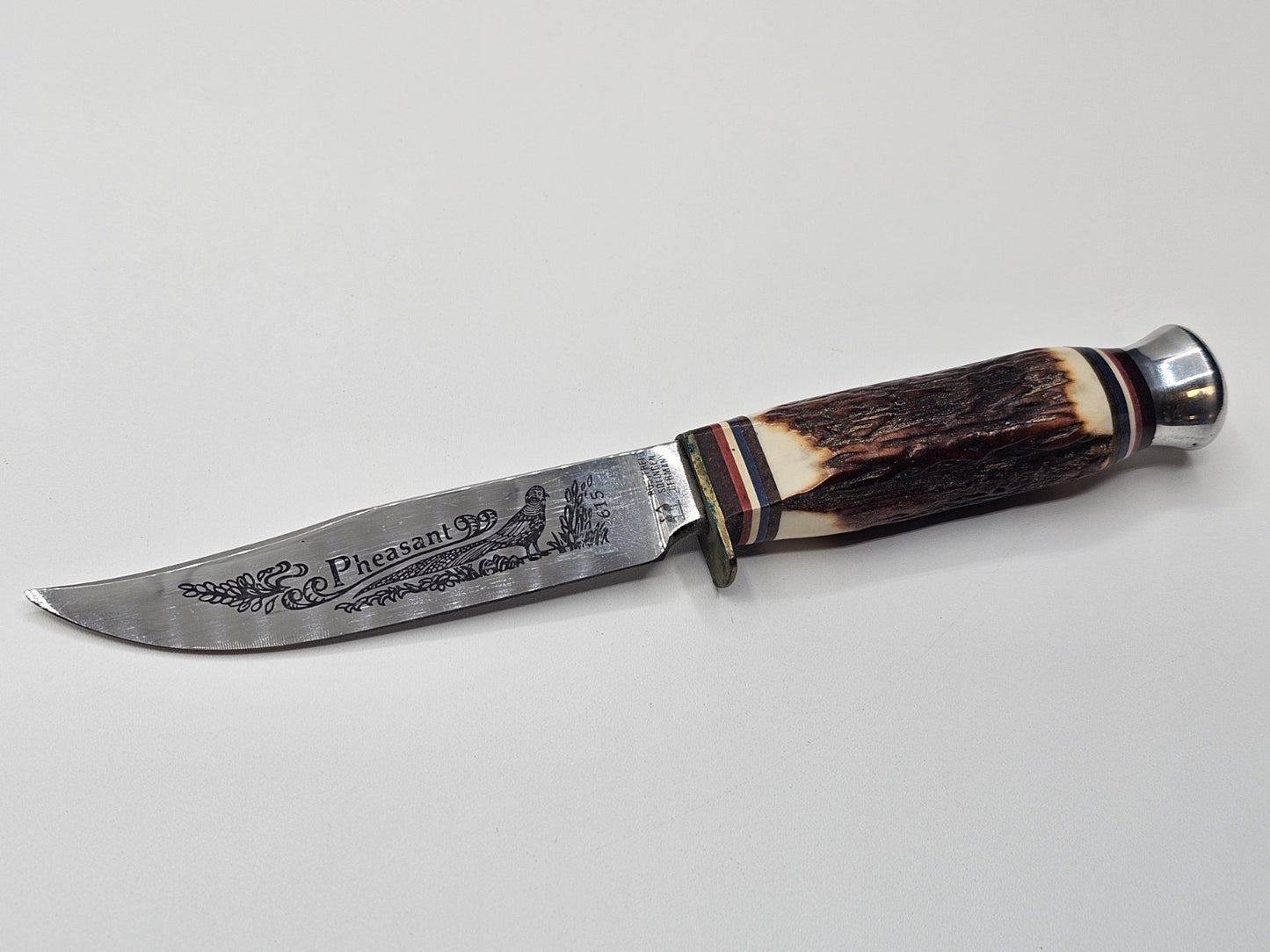 Rostfrei Solingen Germany Stag Horn Hunting Knife Engraved Blade Advertising 8" 