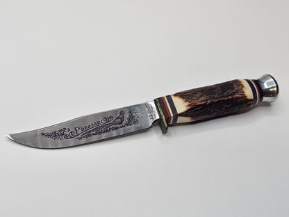 Rostfrei Solingen Germany Stag Horn Hunting Knife Engraved Blade Advertising 8" 