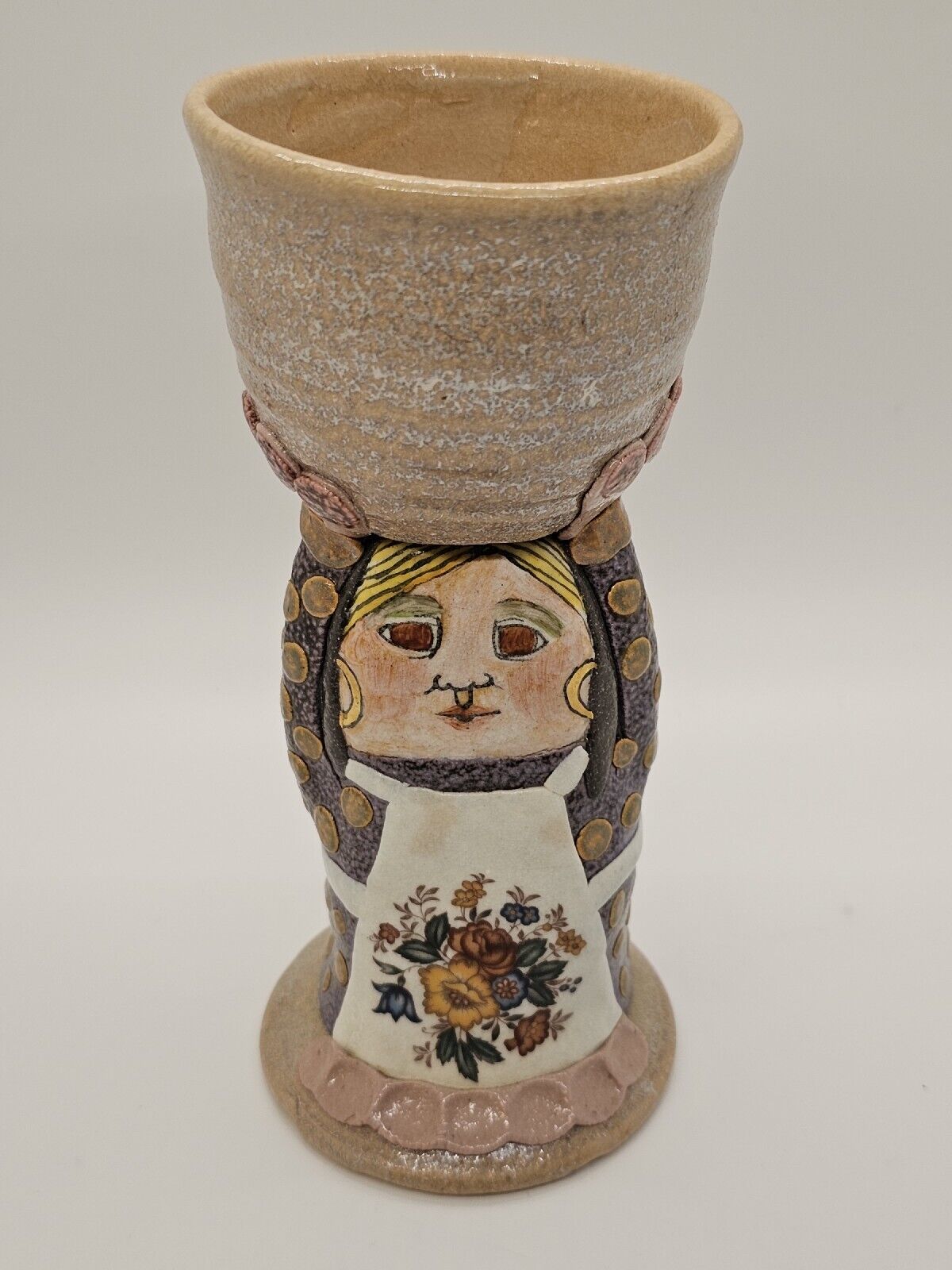 Rare Jane Goslin Peiser Art Pottery Goblet Figure Signed Salt Glaze 7" Tall