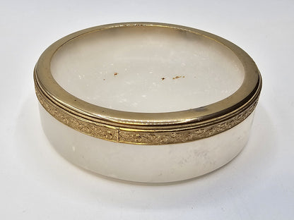 Vintage Italian White Opaline Round Cigarette Trinket Box & 4 Ashtray Coasters