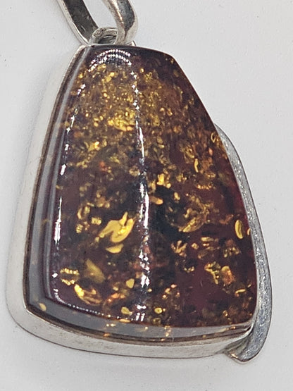 Vtg Natural Baltic Amber Gemstone 925 Sterling Silver Jewelry Pendant 2 In Long