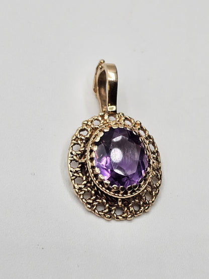 Vtg 14k Yellow Gold Purple Amethyst Statement Pendant 5.2 Grams Appx 1.25 In