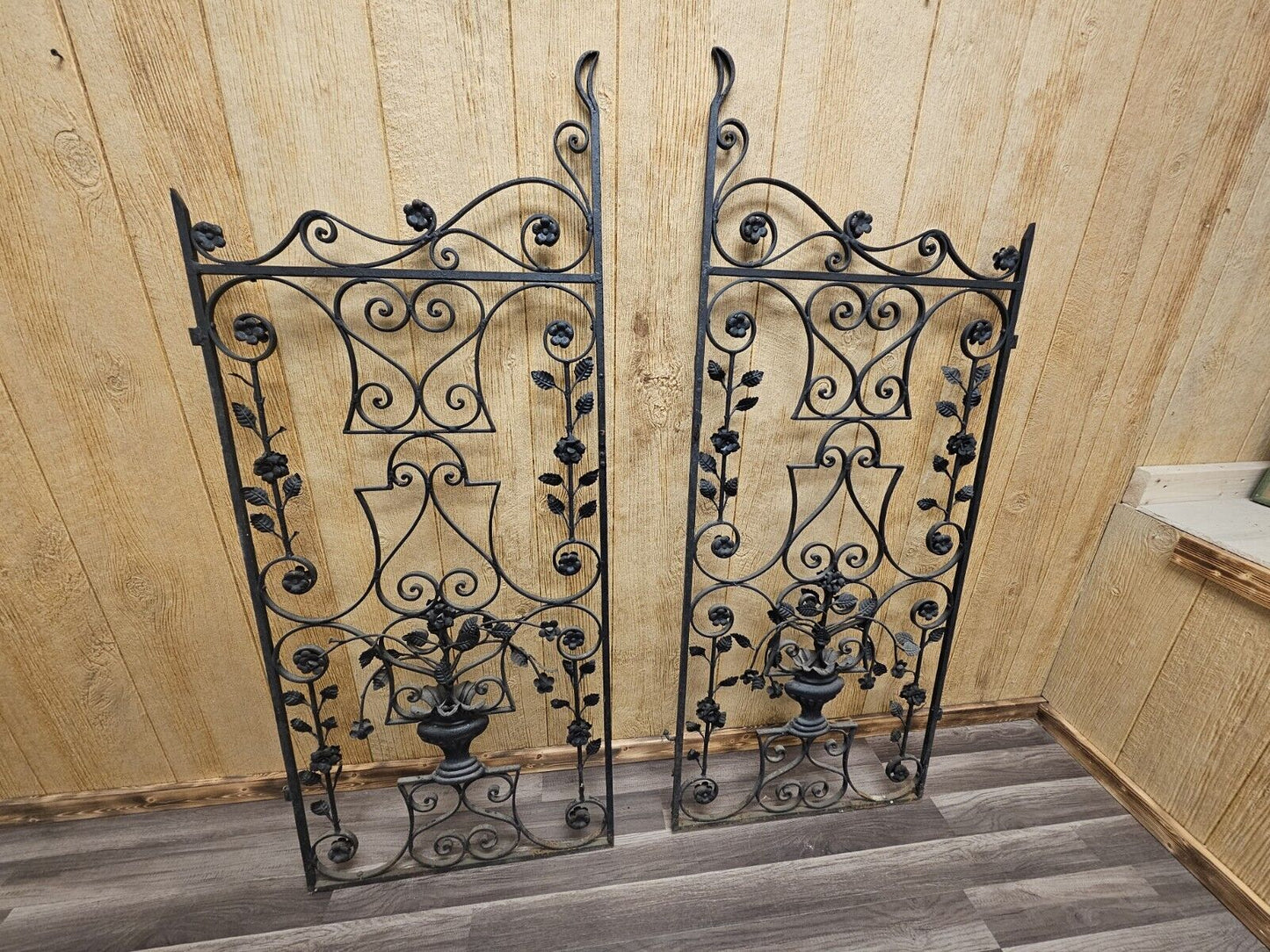 Antique Wrought Iron Gate With Ornate Floral 3D Design 