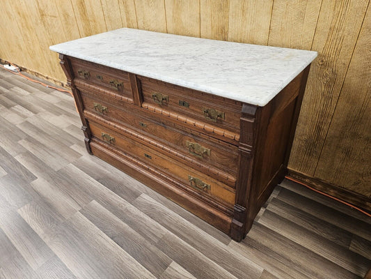 Eastlake Walnut Marble Top Chest Of Drawers Dresser W Original Brass Hardware