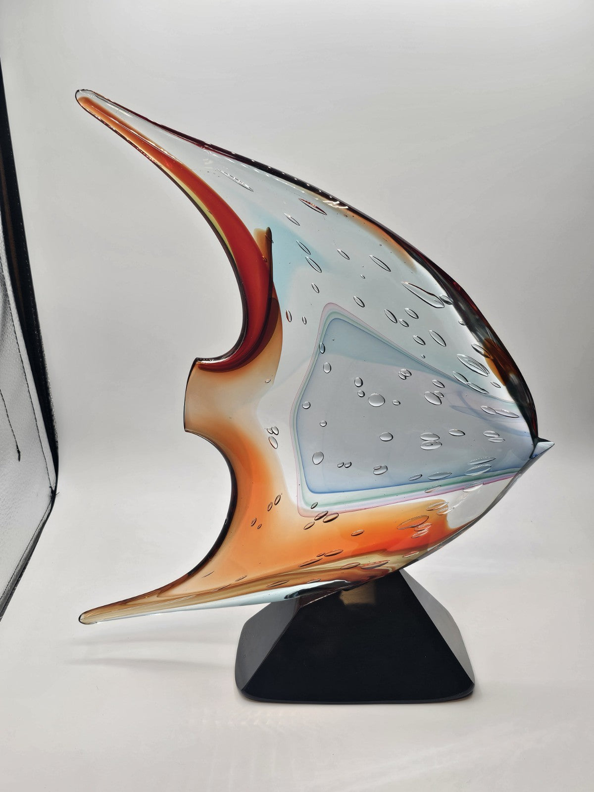 Murano Art Glass Signed Fish Sculpture By Sergio Castantini On Marble Base 16 In