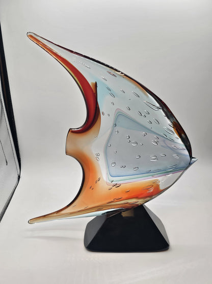 Murano Art Glass Signed Fish Sculpture By Sergio Castantini On Marble Base 16 In