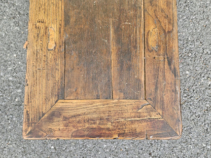 19th Century Antique Chinese Elm Wood Carved Short Table Bench Tongue & Groove